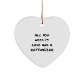 Funny Rottweiler Dog Christmas Unique Gifts for Men - Heart Ornament with All You Need Is Love And A Rottweiler Quote, Gifts from Family - Image 1